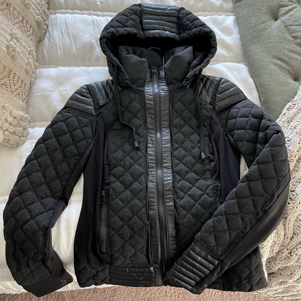 Blanc Noir moto jacket with hood! Women’s XS